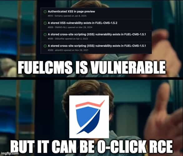 FuelCMS is vulnerable, but it can be 0-click RCE